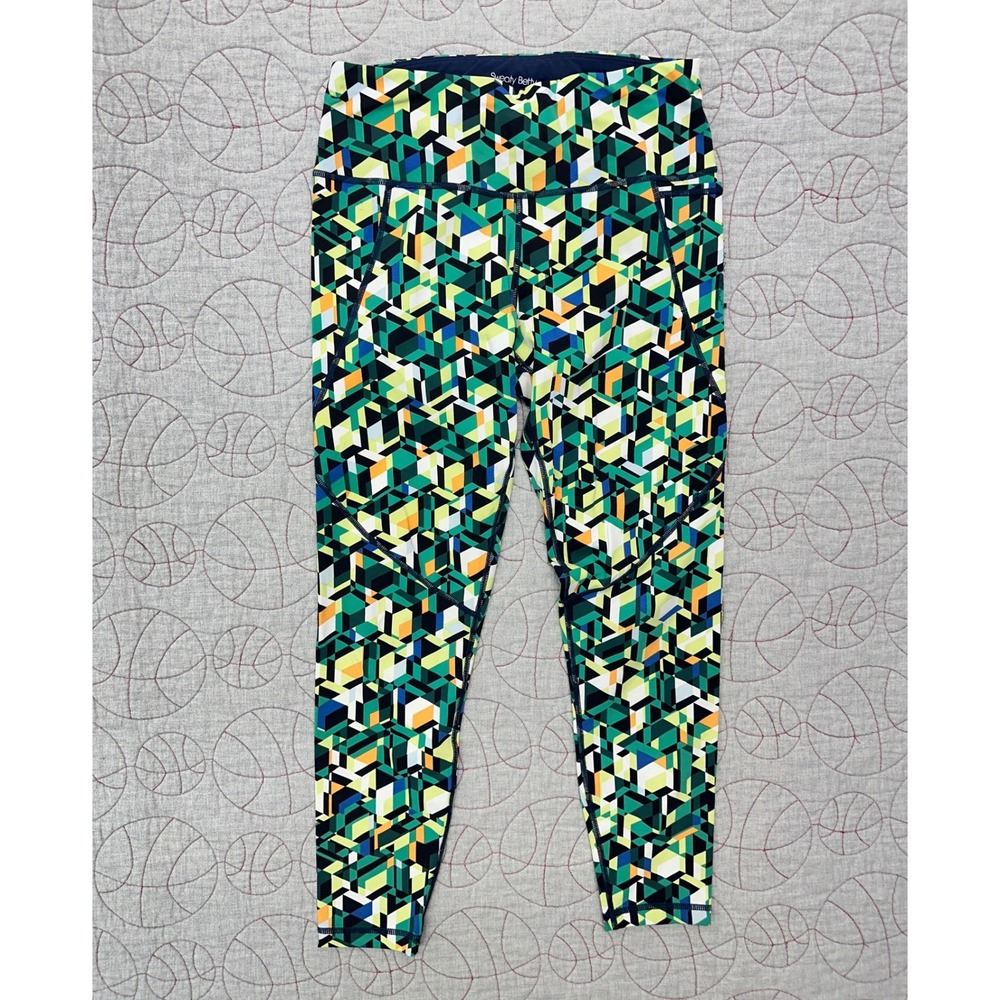 Sweaty Betty Workout Leggings Green Geometric Power 7/8 / Women's Small